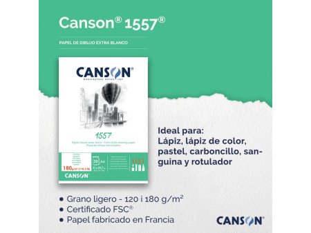 CANSON Bloc papier dessin '1557', A3, 180 g/m2, 30 feuilles