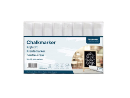 EUROPEL Marqueur craie 15 mm, étui de 8, blanc