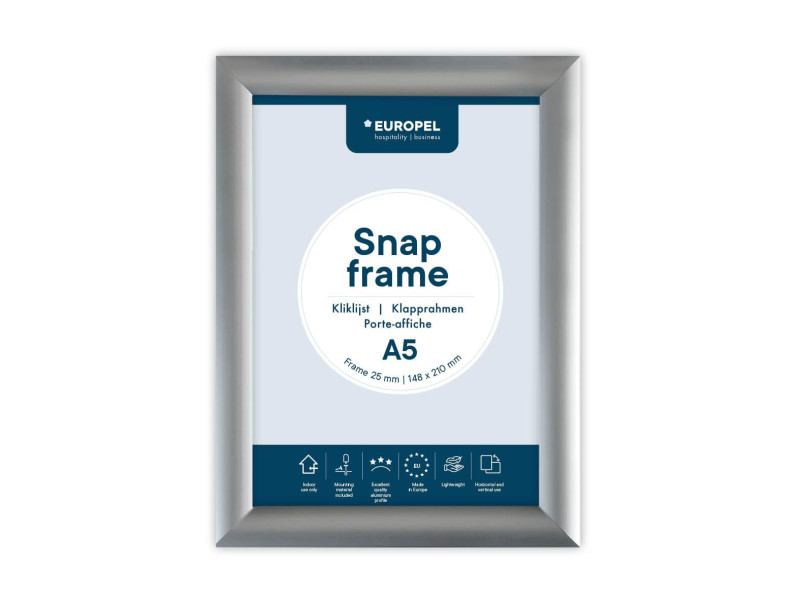 EUROPEL Cadre porte-affiche premium, A5, 25 mm, argent