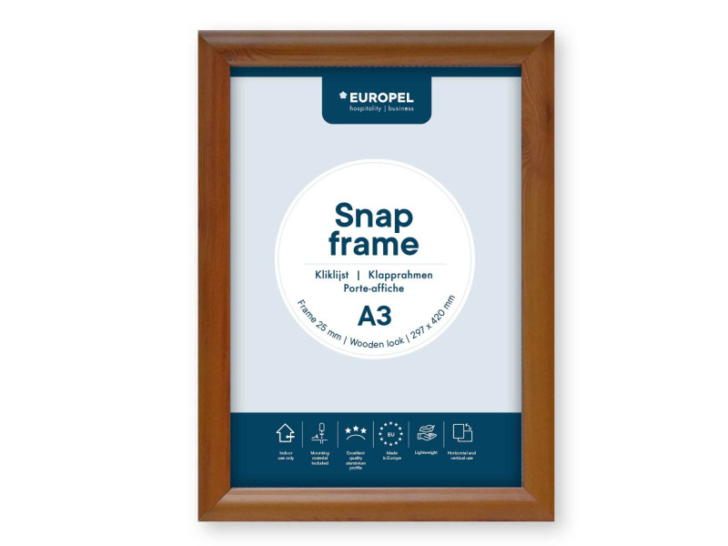 EUROPEL Cadre porte-affiche premium, A3, 25 mm, aspect bois