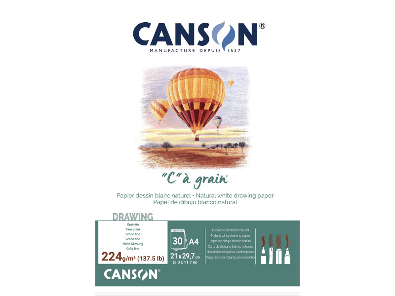 CANSON Bloc papier dessin 'C' à grain, A4, 224 g/m2