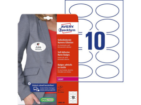 AVERY Zweckform Etiquette pour badge, 85 x 50 mm, ovale