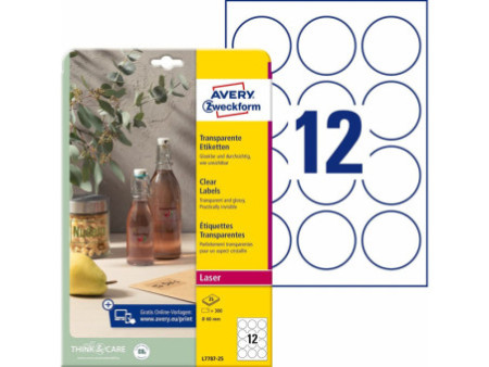 AVERY Zweckform Etiquettes transparentes, 60 mm, rond