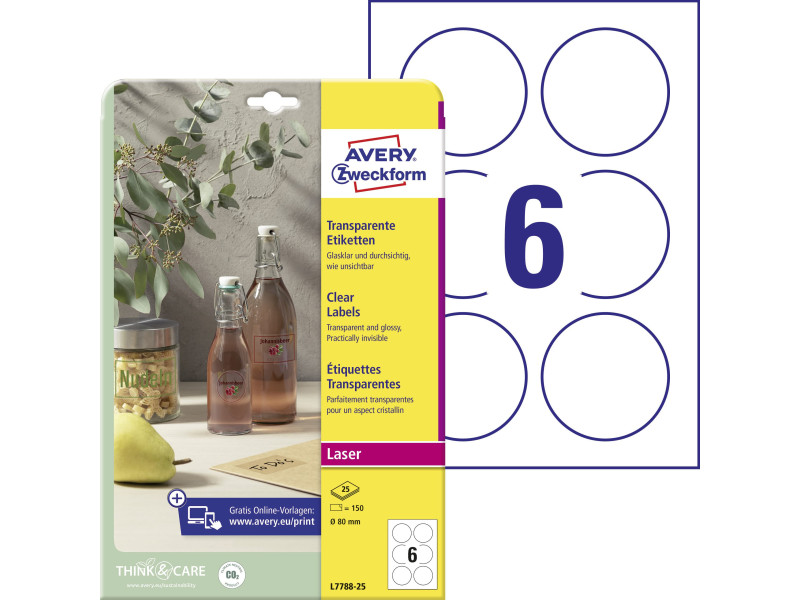 AVERY Zweckform Etiquettes transparentes, 80 mm, rond