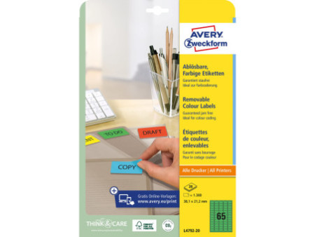 AVERY Zweckform Stick&Lift Etiquette, 38,1 x 21,2 mm, vert