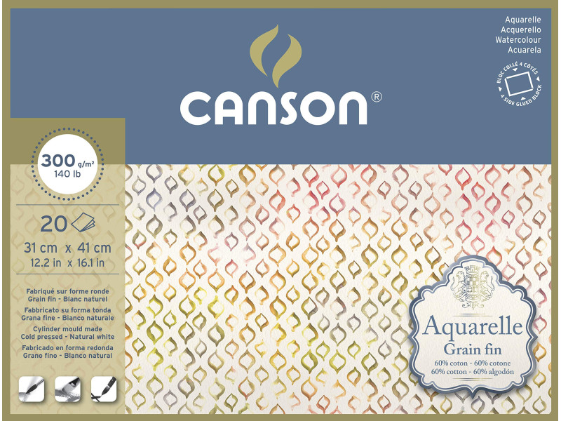 CANSON Bloc de papier Aquarelle, fin, 310 x 410 mm