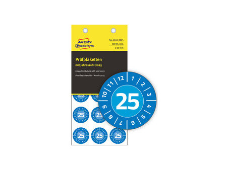 AVERY Zweckform Plaquette de contrôle 2025,NoPeel,bleu, 30mm