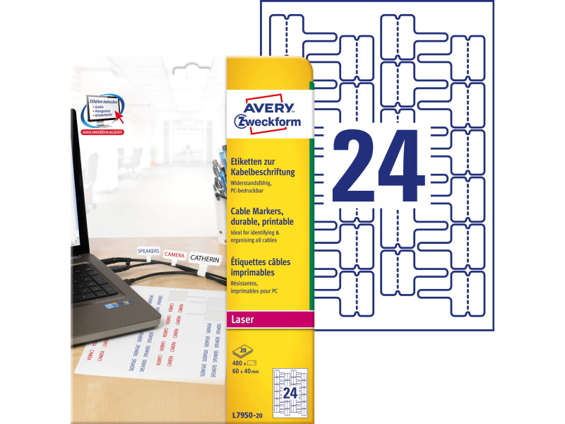 AVERY Zweckform Etiquettes pour câbles, 60 x 40 mm, blanc