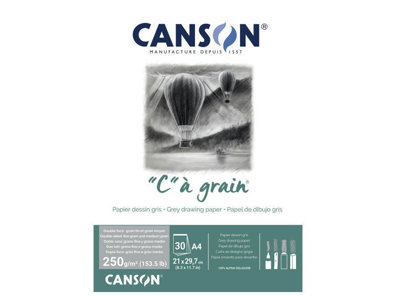 CANSON Bloc papier dessin 'C' à grain Couleur, gris chiné