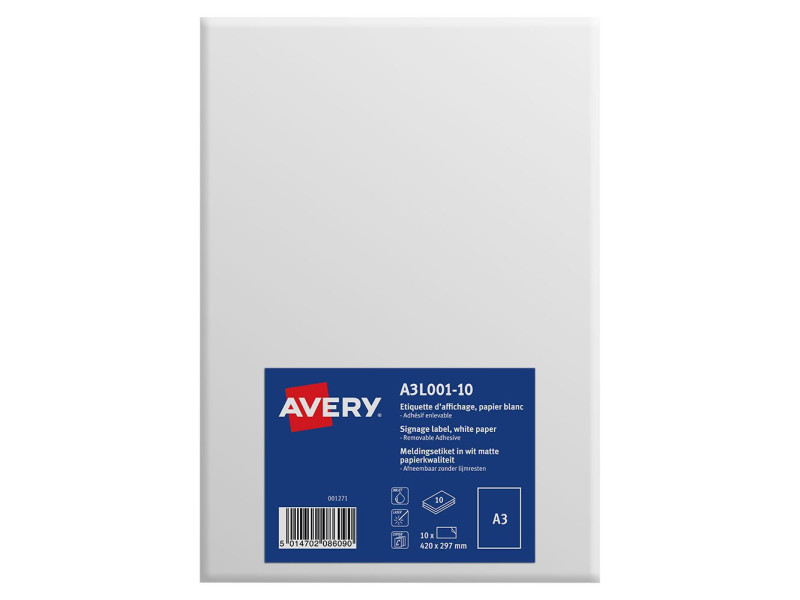 AVERY Etiquette d'affichage, enlevable, 420 x 297 mm, blanc