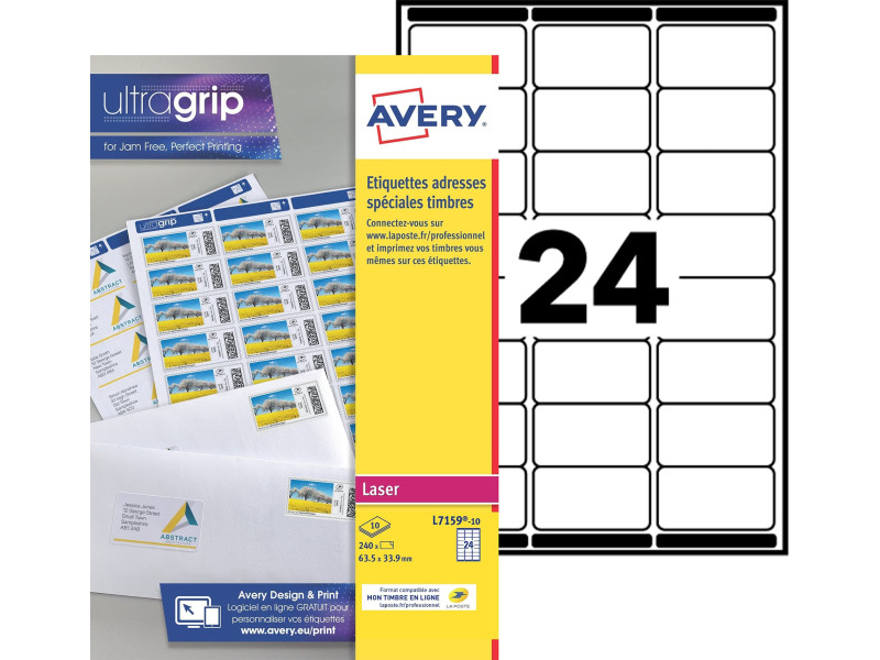 AVERY Etiquette SPECIAL pour timbres, 63,5 x 33,9 mm, blanc