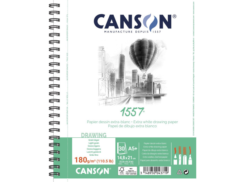 CANSON Album spiralé papier dessin 1557, A5+, 180 g/m2