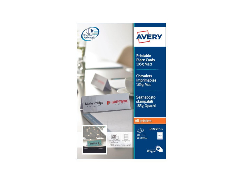 AVERY Zweckform Cartes de noms, imprimante Laser/jet d'encre