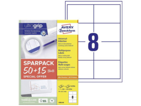 AVERY Zweckform Étiquette universelle, 97 x 67,7 mm, 50+15