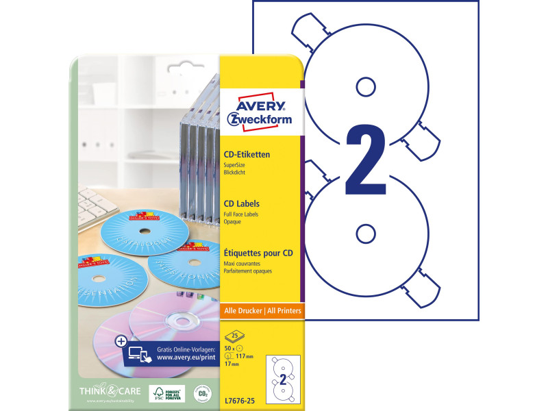 AVERY Zweckform Etiquette CD/DVD SuperSize, blanc, mat