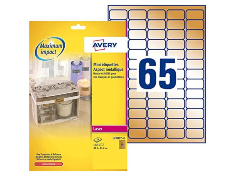 AVERY Mini étiquettes, 38,1 x 21,2 mm, or