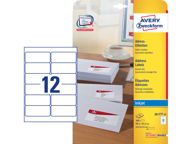 AVERY Zweckform Etiquette d'adresse jet encre,99,1 x 42,3 mm