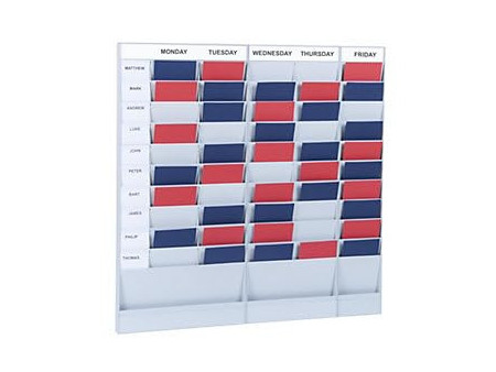 PAPERFLOW Planificateur de bureau mural, 10 casiers, gris