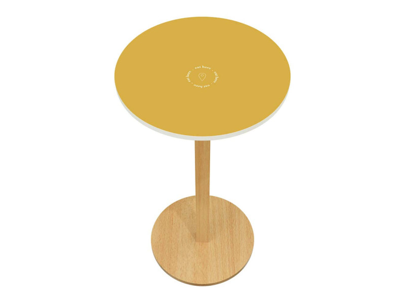 PAPERFLOW Table haute Woody, diam. 600 mm, jaune/hêtre