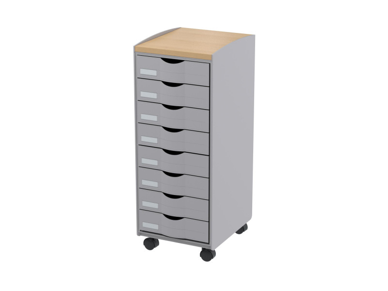 PAPERFLOW Desserte, 8 tiroirs, gris / hêtre