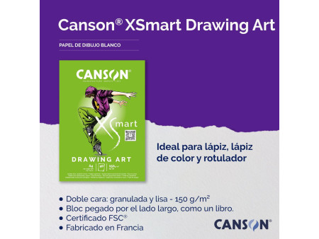 CANSON Bloc de dessin XS'MART DRAWING ART, A4