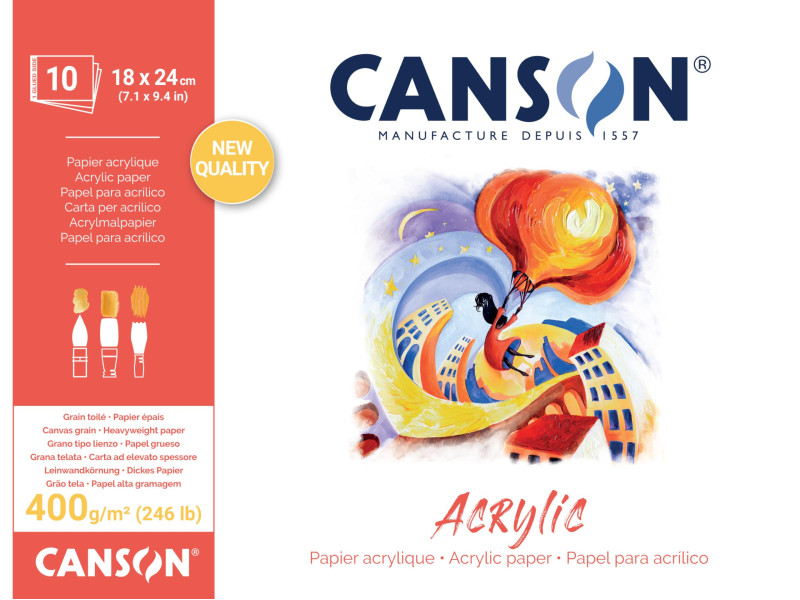 CANSON Bloc papier dessin 'Acrylic', 180 x 240 mm, 400 g/m2