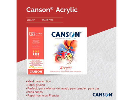 CANSON Bloc papier dessin 'Acrylic', 210 x 297 mm, 400 g/m2