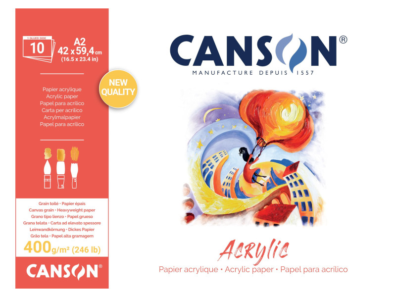 CANSON Bloc papier dessin 'Acrylic', 420 x 594 mm, 400 g/m2