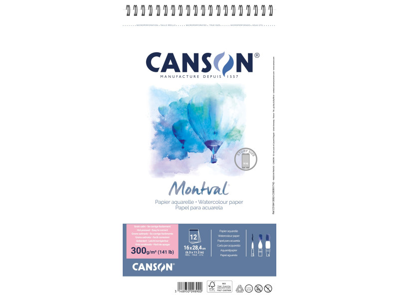 CANSON Album papier aquarelle 'Montval', 160 x 284 mm, 300 g