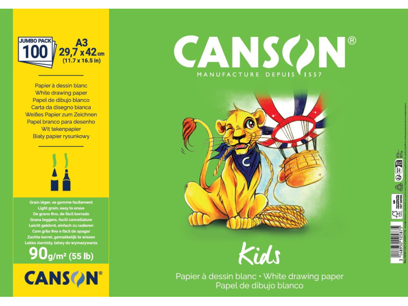 CANSON Papier à dessin Kids, A3, 90 g/m2