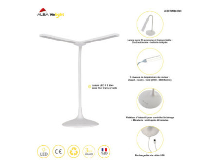ALBA Lampe de bureau LED 'LEDTWIN', rechargeable, noir