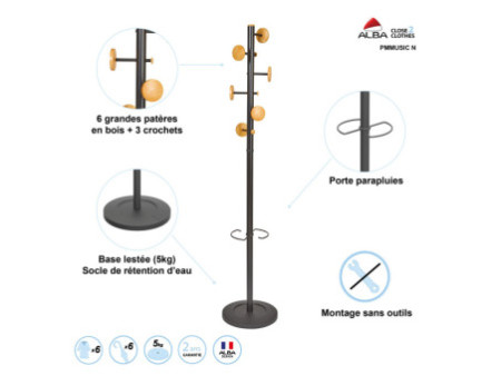 ALBA Portemanteau 'MUSIC', (H)1.750 mm, noir