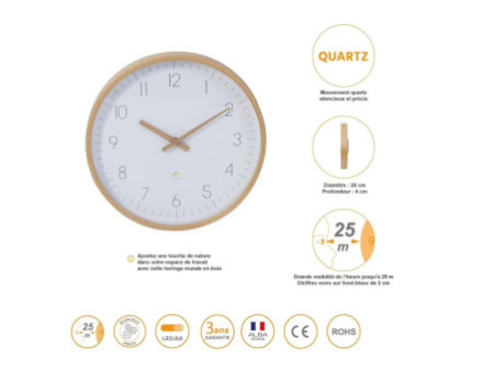 ALBA Horloge murale en bois 'HORTREE', à quartz