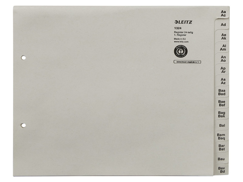 LEITZ Intercalaire en papier nature, A-Z, pour 24 claseurs,