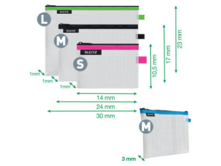 LEITZ Pochette à fermeture zip WOW Traveller, set de 4