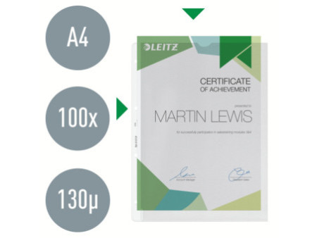 LEITZ Pochette perforée, A4, PP, grainé, 0,13 mm,