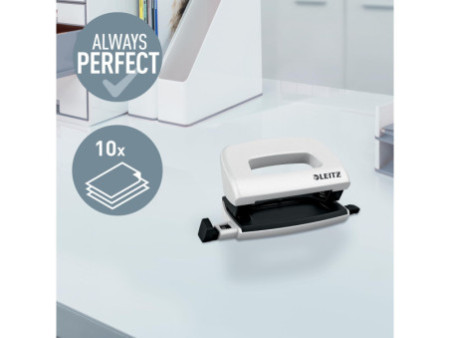 LEITZ Mini perforateur Nexxt 5060, en carton, blanc perle