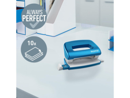 LEITZ Mini perforateur Nexxt 5060, en carton, bleu métallisé
