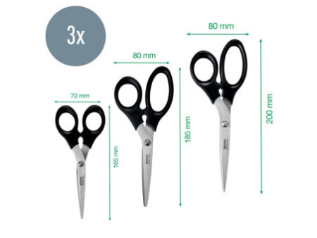 LEITZ Set de ciseaux, 3 pièces, rond, noir