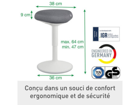 LEITZ Tabouret 'assis' Ergo actif, assise confort,gris clair