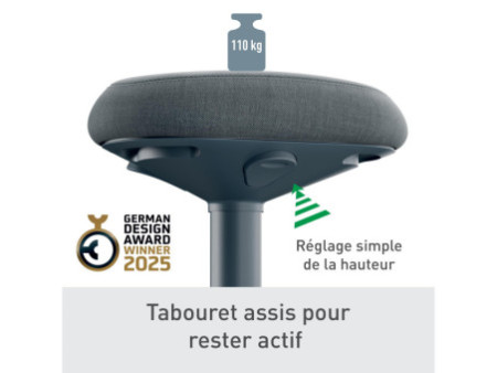 LEITZ Tabouret 'assis' Ergo actif, assise confort,gris foncé