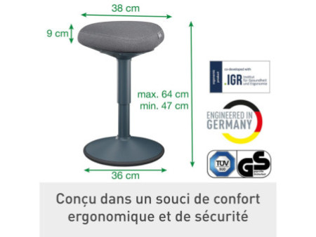 LEITZ Tabouret 'assis' Ergo actif, assise confort,gris foncé