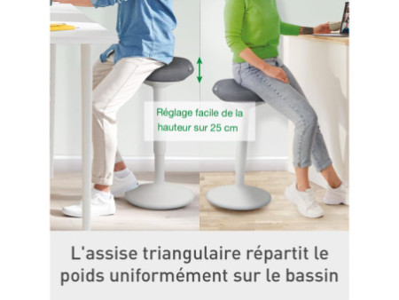 LEITZ Tabouret assis-debout Ergo Active, assise confort,gris