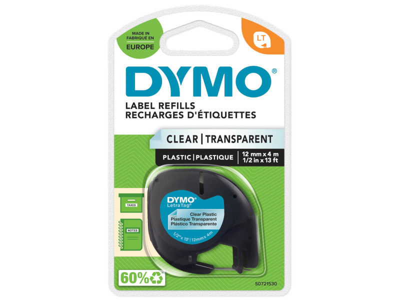 DYMO Ruban d'étiquette LetraTag, plastique, 12 mm x 4 m