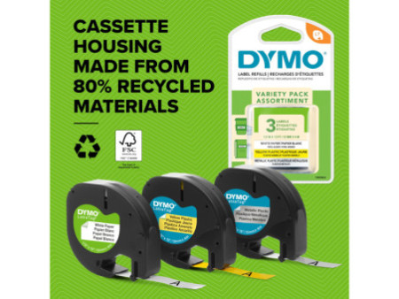 DYMO Ruban d'étiquette LetraTag, plastique, 12 mm x 4 m