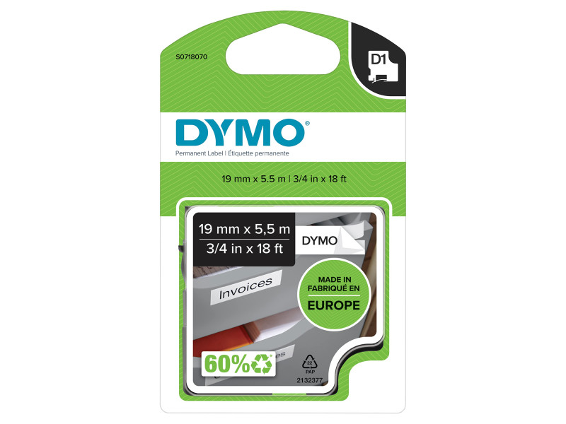 DYMO Ruban d'étiquette D1 noir/blanc,19 mm x 5,5 m
