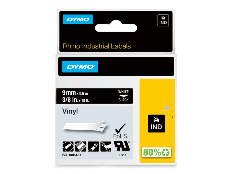 DYMO RHINO Etiquette vinyle, largeur: 9 mm, longueur: 5,5 m