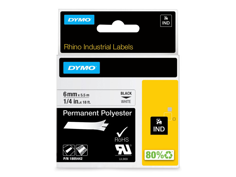 DYMO RHINO Etiquette industrielle en polyester noir/blanc