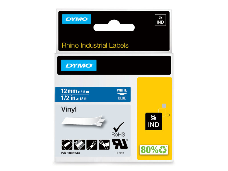 DYMO Ruban en vinyle, largeur: 12 mm, longueur: 5,5 mm, bleu