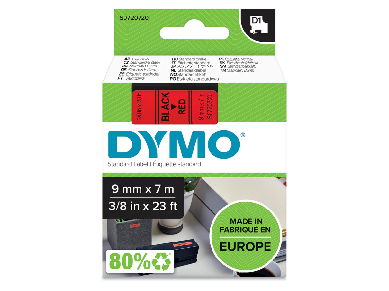 DYMO Ruban d'étiquette D1 noir/rouge, 9 mm x 7 m